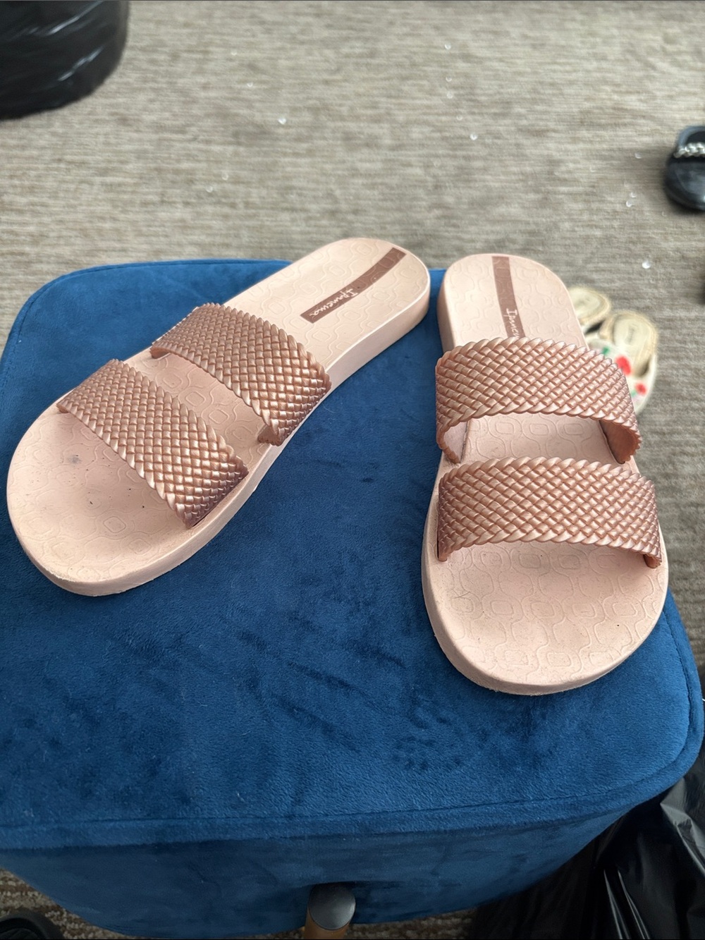 Women's Double Strap Slide Sandals in Rose Gold